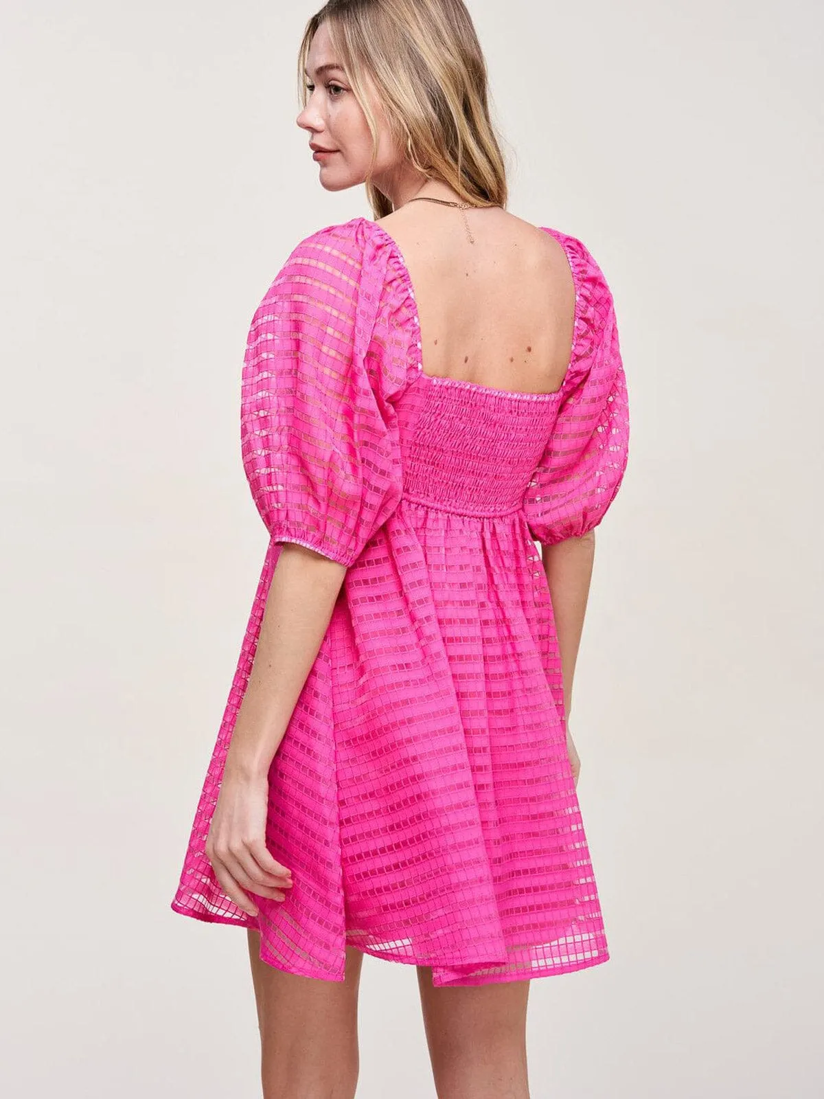 WOMEN'S SHORT PUFF SLEEVE SQUARE NECK FIT & FLARE MINI DRESS
