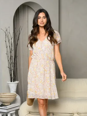 WOMEN'S SHORT SLEEVE FLORAL ELASTIC WAIST MINI DRESS
