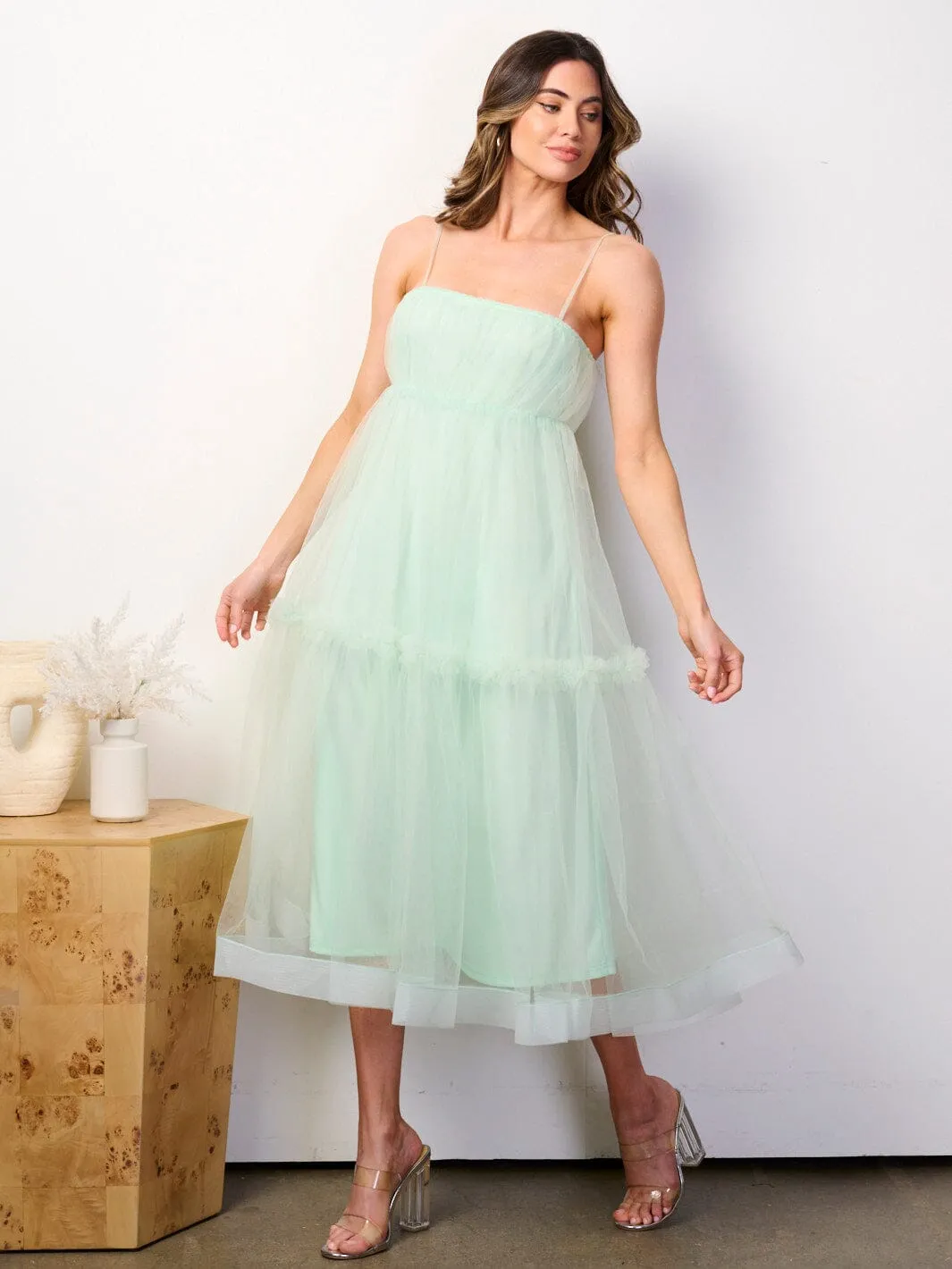 WOMEN'S SLEEVELESS FIT & FLARE TIERED MAXI DRESS