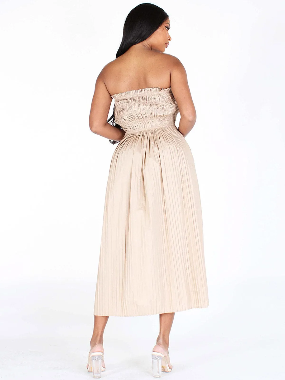 WOMEN'S SLEEVELESS SMOCK FIT & FLARE MIDI DRESS