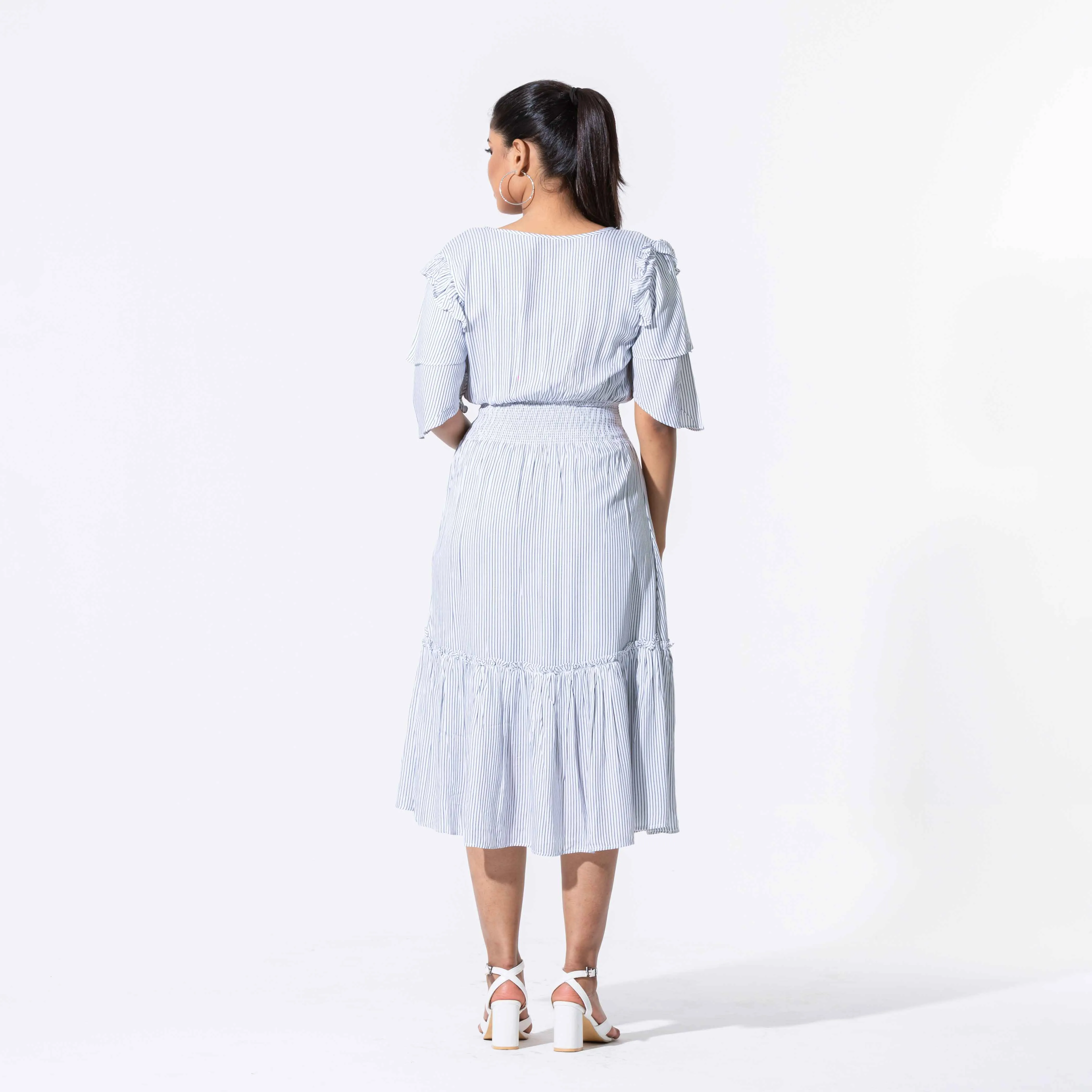 Womens White & Black Striped Dress