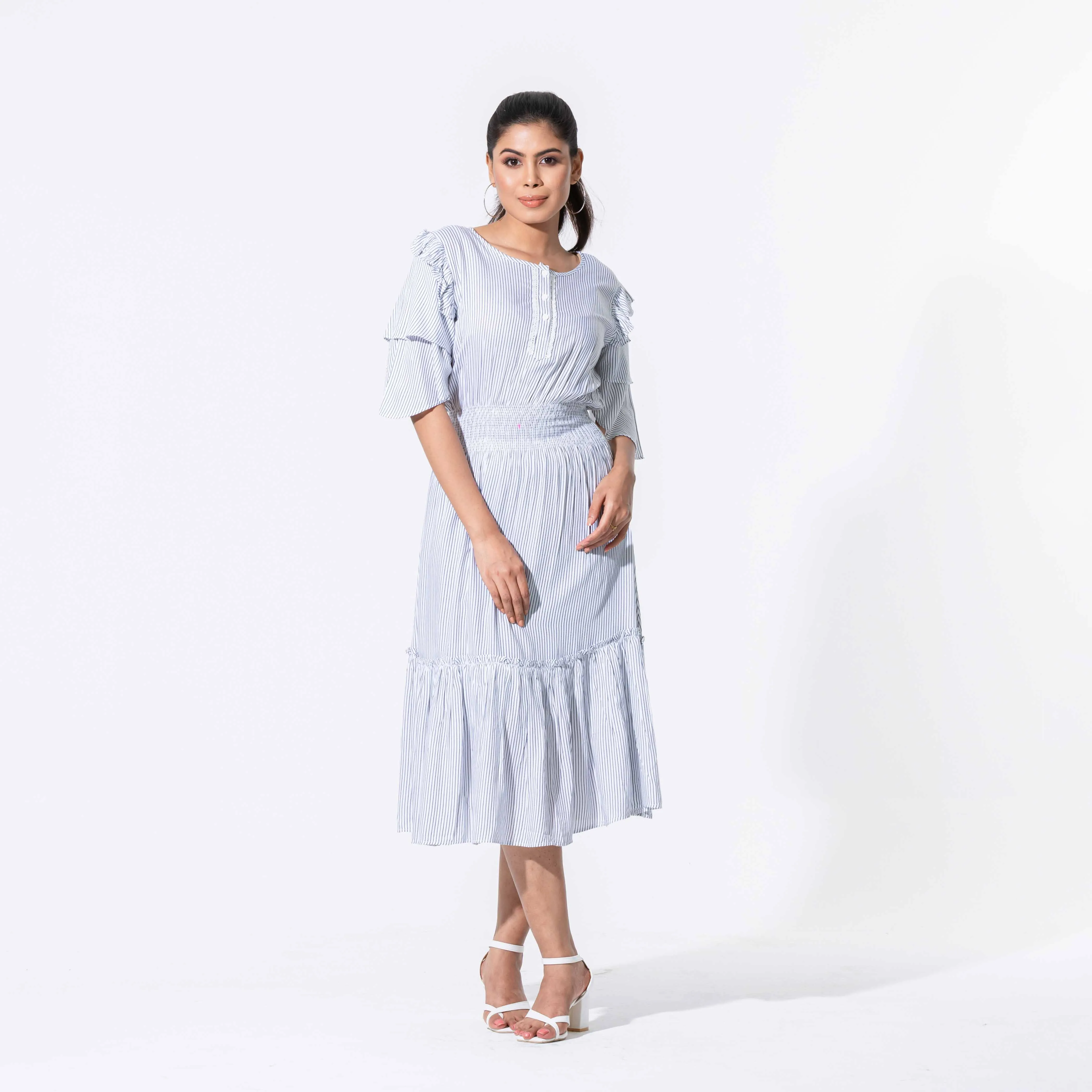 Womens White & Black Striped Dress