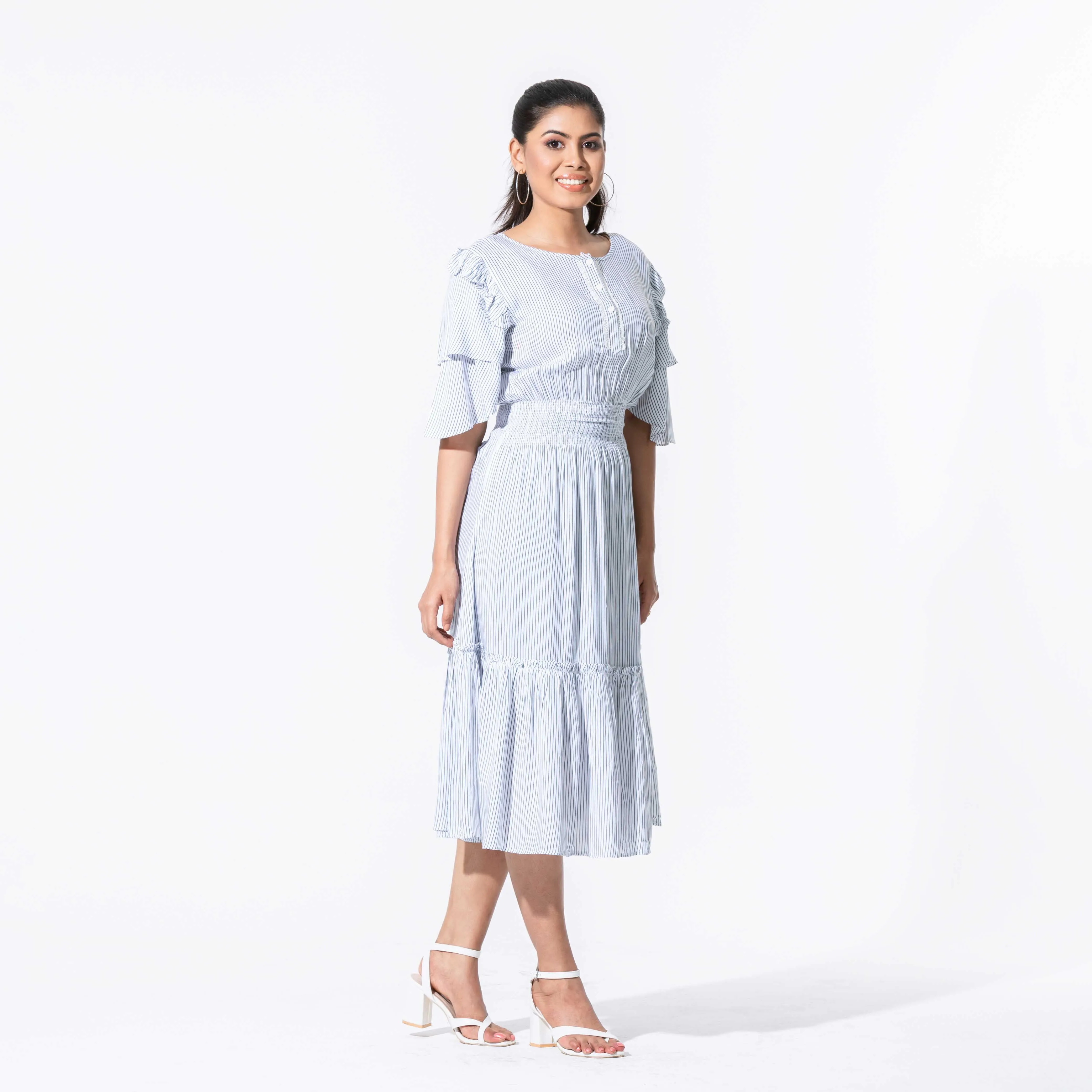 Womens White & Black Striped Dress