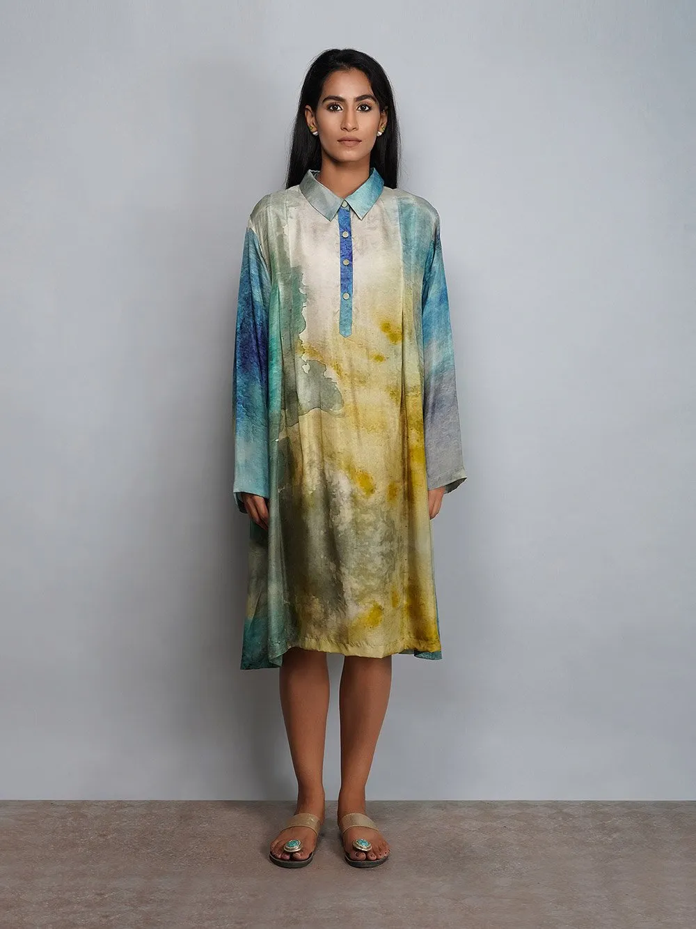 Yavi   I   Printed Silk Dress With Embroidered Jacket