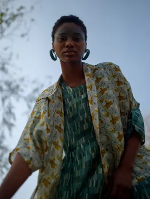 Yavi   I   Printed Silk Dress With Printed Linen Jacket