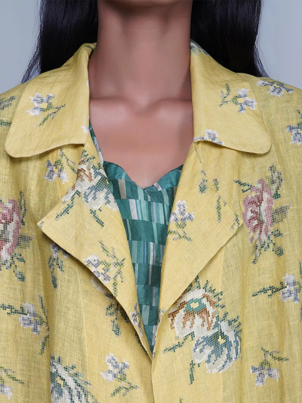 Yavi   I   Printed Silk Dress With Printed Linen Jacket