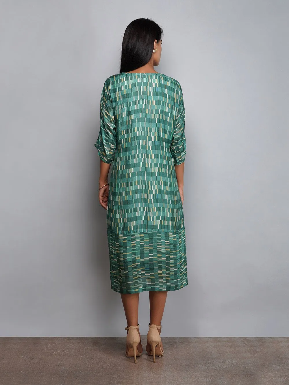 Yavi   I   Printed Silk Dress With Printed Linen Jacket