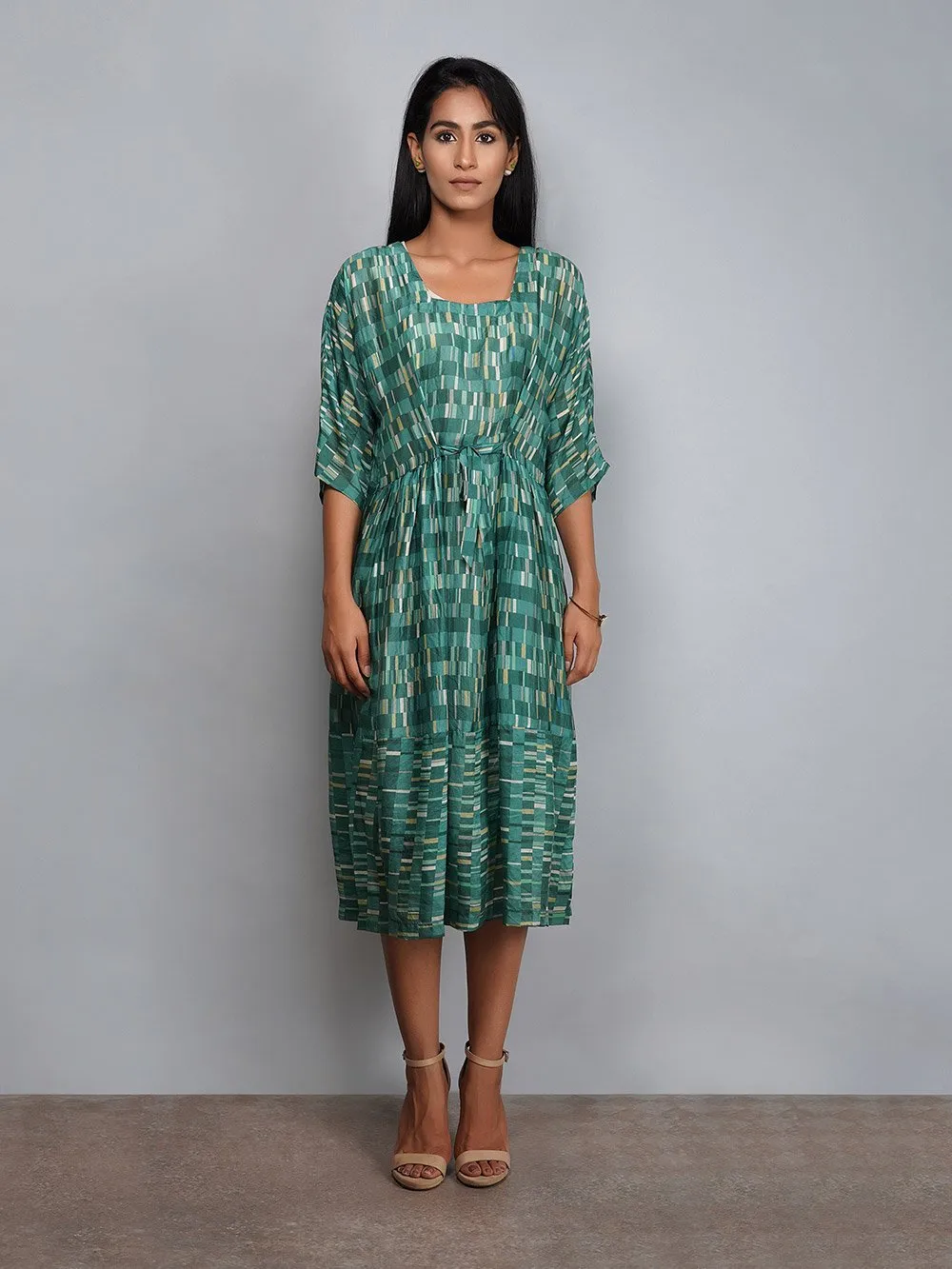 Yavi   I   Printed Silk Dress With Printed Linen Jacket