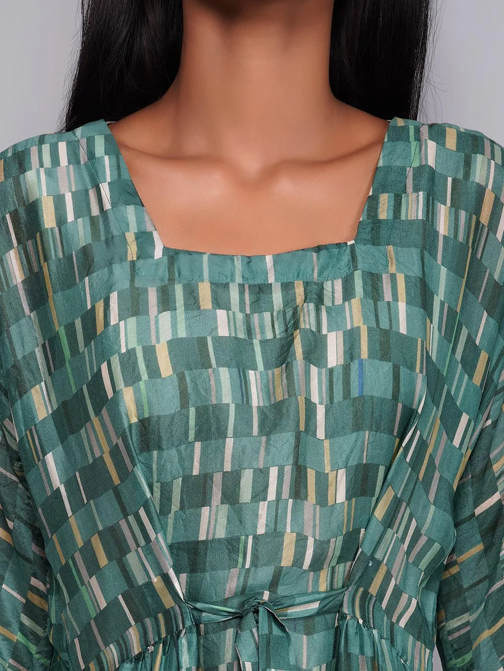 Yavi   I   Printed Silk Dress With Printed Linen Jacket