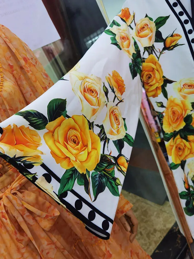 Yellow Rose Flower Printing Dress