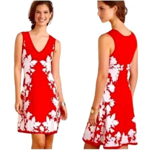 YOANA BARASCHI, NWT, RED &amp; WHITE STRETCHY, SLEEVELESS DRESS. V-NECK. SIZE S