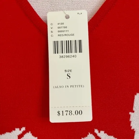 YOANA BARASCHI, NWT, RED &amp; WHITE STRETCHY, SLEEVELESS DRESS. V-NECK. SIZE S