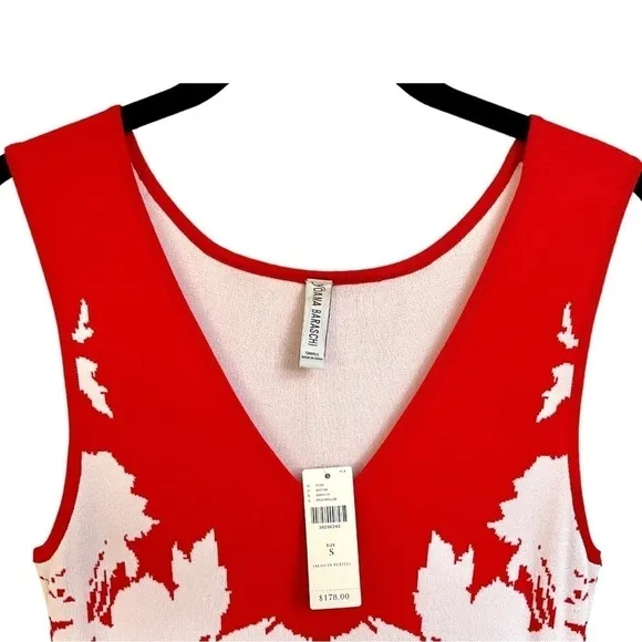 YOANA BARASCHI, NWT, RED &amp; WHITE STRETCHY, SLEEVELESS DRESS. V-NECK. SIZE S