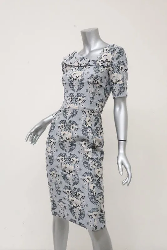 Zac Posen Dress Gray Damask Stretch Jacquard Size 4 Asymmetric-Neck Sheath NEW