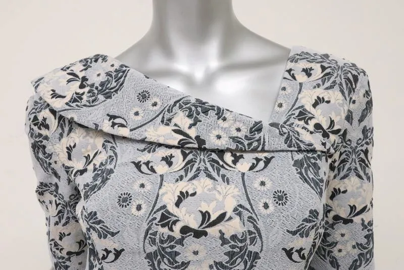 Zac Posen Dress Gray Damask Stretch Jacquard Size 4 Asymmetric-Neck Sheath NEW