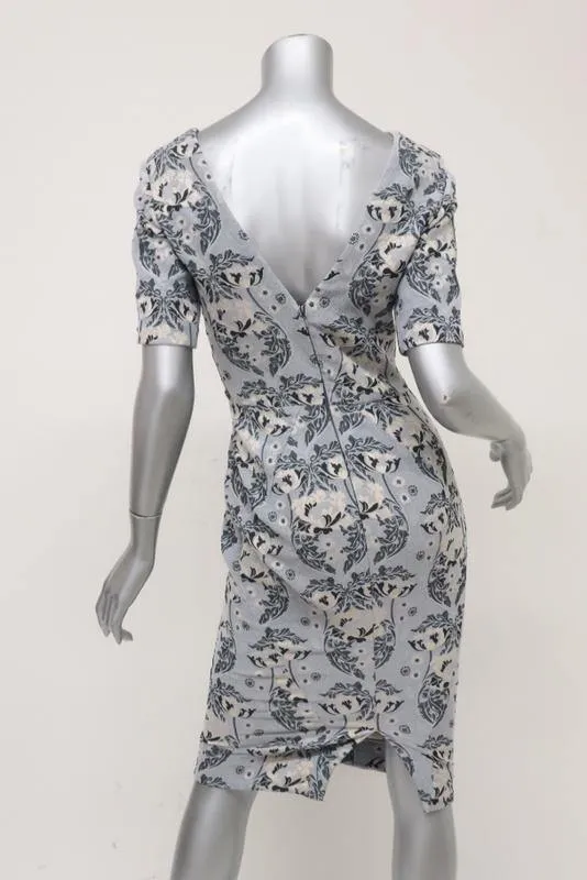 Zac Posen Dress Gray Damask Stretch Jacquard Size 4 Asymmetric-Neck Sheath NEW