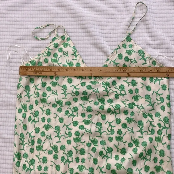 Zara Satin Floral Midi Dress Floral Green &amp; Ivory Size L