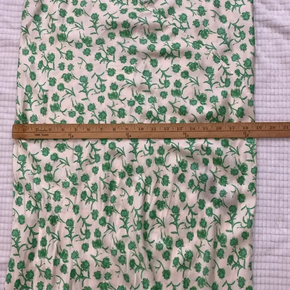 Zara Satin Floral Midi Dress Floral Green &amp; Ivory Size L