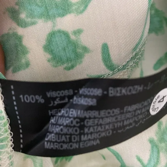 Zara Satin Floral Midi Dress Floral Green &amp; Ivory Size L