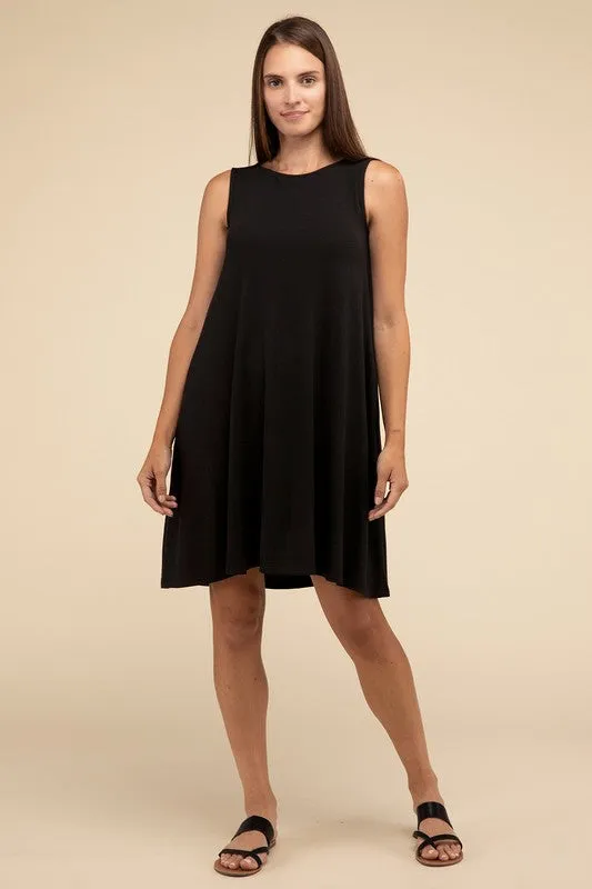 ZENANA Sleeveless Flared Dress with Side Pockets