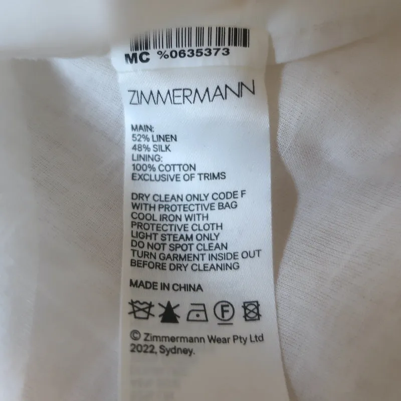 Zimmermann Dancer Scalloped Metallic-Trim Maxi Dress Cream Linen-Silk Size 3